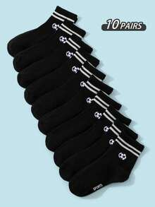 10/5/1 Pair Spring/Summer Kids' Black & White Breathable Sports Socks, Football Pattern Decor, Classic Casual Soft Comfortable Mid-Calf Socks, Versatile Moisture-Wicking, Suitable For Back To School, Sports Events, Outdoor Activities, Fitness - Multicolor - View 19