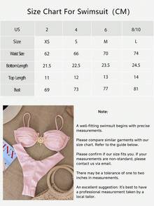 Swmmer Liket Sexy Metallic Jewelry Solid Color Bikini Women Swimsuit Set For Summer Beach Vacation - Hồng - Xem 8
