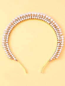 1pc Gold Tone Elegant Bridal Pearl Headband, Rhinestone Baroque Wedding Hair Accessory, Jewelry Gift - Gold - View 7