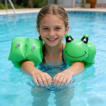 INS Inflatable Green Frog Arm Bands For Kids, PVC Cartoon Inflatable Water Sleeves For Children