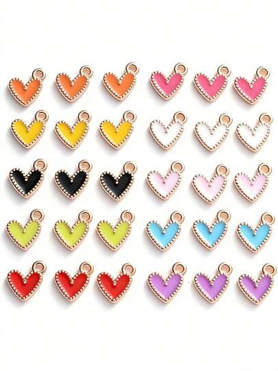 25/50/100 chiếc mặt dây chuyền hình trái tim tráng men nhiều màu sắc, mặt dây chuyền hình trái tim dễ thương nhiều màu sắc phù hợp để làm đồ trang sức, tự làm vòng cổ và bông tai.