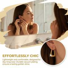 Gold Heart Bead Earrings, Geometric Ball And Heart U-Shape Design, Fashionable And Elegant For Women's Daily Wear - Gold - View 10