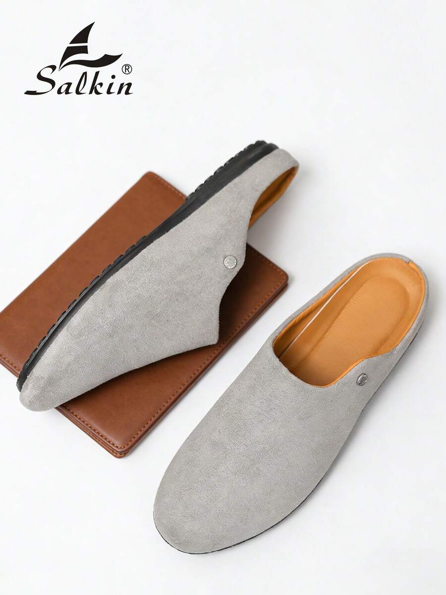 Salkin 新款时尚设计师男士穆勒拖鞋,透气柔软的套脚乐福鞋,优雅绅士拖鞋,带足弓支撑的男士家居鞋,柔软皮革,防滑橡胶鞋底,适合室内/室外办公休闲穿着,舒适凉鞋,父亲节/丈夫节/男友节的理想礼物,建议选大一码。 - 灰色 - 查看 1