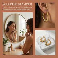 1/2/3 Pairs Stainless Steel Waterproof Hypoallergenic Fade-Resistant Unique Design Streamlined Asymmetric Geometric Earrings, European And American Fashion Metal Style Thick Hoop Stud Earrings For Women, Party Music Festival Street Style Accessories, Suitable For Vacation Style Low-Neckline Dresses And Cool Sexy Outfits, High-Quality Versatile Holiday Jewelry - Gold - View 11