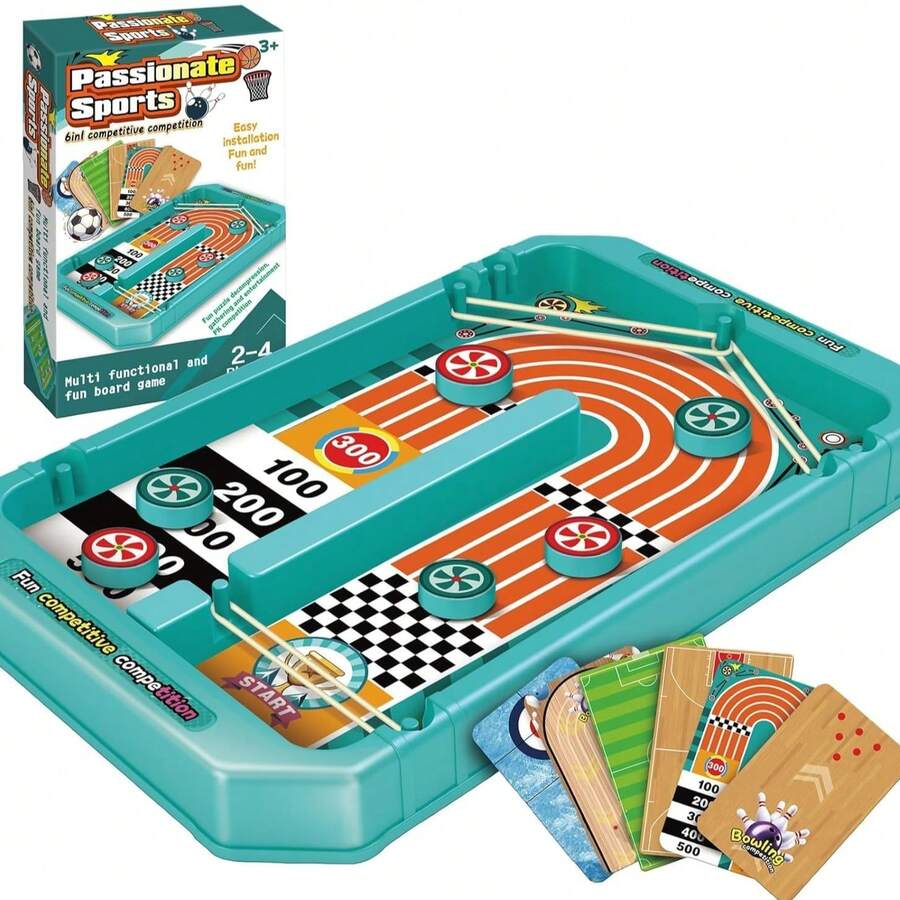 1 Set Juego de mesa deportivo competitivo 6 en 1 para niños | Juego de acción multijugador para interiores con bolos, baloncesto y talla grande | Juego de habilidad divertido - Multicolor - Ver 1