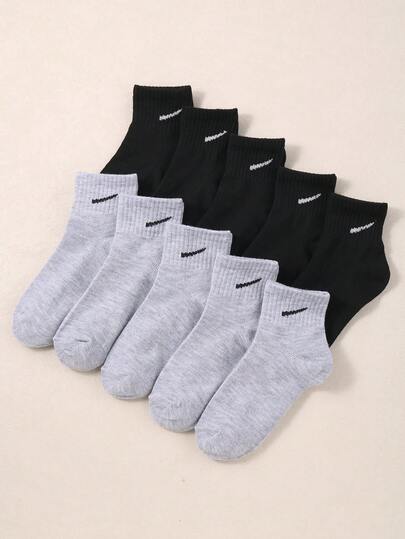 10 par barnsockor med enfärgade, minimalistiska logotyper, blandade, andningsbara, avslappnade korta strumpor, lämpliga för skol- och vardagsbruk, alla årstider