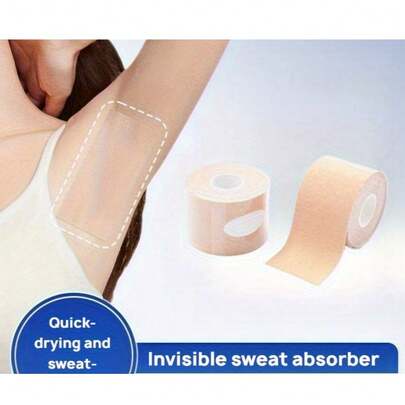 2 rouleaux de coussinets d'aisselle invisibles de couleur chair, auto-adhésifs et antidérapants, respirants et non étouffants, 5 cm * 5 m, séchage rapide avec une couverture dissimulée. Absorbant la transpiration, matériau confortable au quotidien et respectueux de la peau. Convient à une utilisation quotidienne