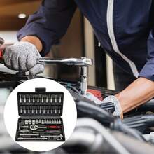 A Professional Automotive Repair Toolbox With 46 Pieces: Portable, And Easy-To-Use Ratchet Wrench Set - Suitable For Automotive, Marine, Motorcycle Repairs, Home Industrial Maintenance - Includes Carrying Case. - A - View 8