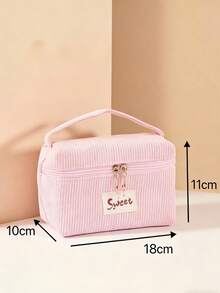 1pc Corduroy Makeup Bag With Letter Strap, Zipper Closure Portable Cosmetic Organizer, Suitable For Travel, Home, Unisex, All Seasons, Student Dorm, Mother's Day, Thanksgiving, New Year Gift - Multicolor - View 11