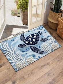 1pc Turquoise Ocean Shark Design Carpet, Suitable For Bathroom, Kitchen, Laundry Room - Ocean Element Spring Carpet, Doormat, Small Rug, Welcome Mat, Carpet, Mat, Outdoor Doormat, Kitchen Rug, Home Decor, Front Door Mat, Area Small Rug, Outdoor Mat, Home Decor, Area Rug, Garden Carpet, Washable Carpet, Suitable For Party Decoration, Enhance Home Style, Necessary Decoration To Add Holiday Charm, Improve Happiness, Home Decor - Multicolor - View 4
