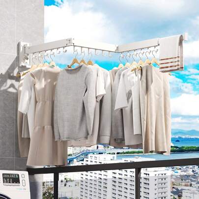 Tendedero de Ropa,Tendedero Plegable Pared,Capacidad de Carga 35KG,Con 18 Ganchos,Ángulo Ajustable 360 ° ,Estante de Ropa Retractil para Ahorro de Espacio,para Lavandería,Balcón,Vestíbulo, Dormitorio