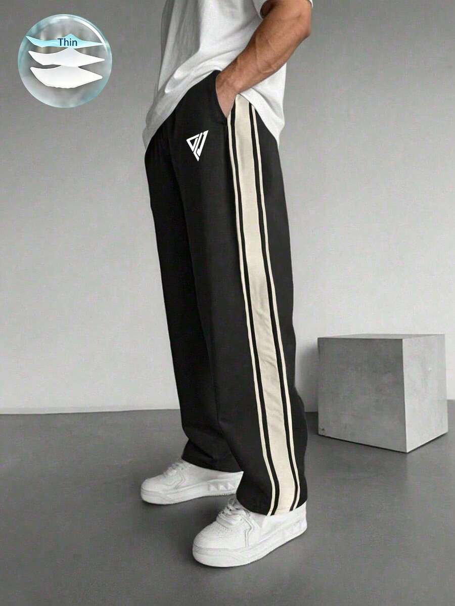 1pc Men's Casual Loose Fit Pants, Suitable For Commuting, Workout, Running, Outdoor Activities, Spring/Autumn, Breathable, Versatile, Straight Leg Design - Black - View 1