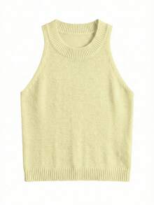 Solid Color Minimalist Fitted Women Tank Top, Unique Design Short Knit Casual Commute Versatile Top, Spring/Summer - Apricot - View 5