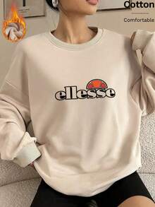 Áo nỉ nữ tay dài cổ tròn vai rớt vai, chất liệu vải dệt kim ấm áp. - Màu be - Xem 1