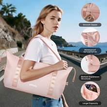 YONSLY Suitcase Set With Combination Lock 4 360° Wheels Mesh Pocket Soft Rubber Handle Nylon Toiletry Bag Travel Bag And 16+20 Inch Travel Suitcase - 玫瑰金 - 查看 8