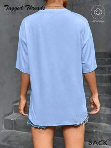 [100% Cotton] Jesus Lemonade Shirt, But My Jesus He Be Makin' Lemonade, Women Graphic Tee Unisex Plus Size Casual Summer Short Sleeve Daily T-Shirt - 藍色 - 查看 2