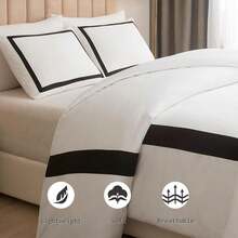 Hotel Duvet Cover Set  Microfiber Line Pattern Bedding Collection Ultra Soft Breathable Duvet Cover With Pillowcase - Black - View 3