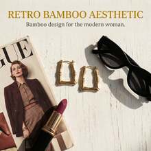 304 Stainless Steel Simple U-Shaped Bamboo Knot Design Earrings, Fashionable & Unique, Durable & Fade-Resistant, Suitable For Women - Gold - View 4