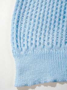 Breathable Perforated Sweater, Loose Casual Unisex Korean Style Round Neck Knitted Pullover, Unique Design Long Sleeve Dropped Shoulder Sweater, Suitable For Spring, Summer And Autumn - Baby Blue - View 6
