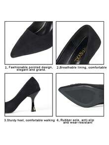Women's Pointed Toe High Heel Pumps, Black Low Vamp Commuting Dress Shoes, Spring Season - Black - View 10