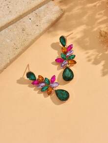 1 Pair Elegant Colorful Rhinestone Earrings, Women's Earrings Suitable For Daily Wear And Party - Multicolor - View 2