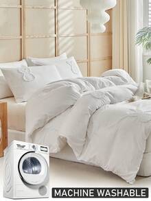 2/3pcs White Rabbit Pattern Tufted Embroidery Polyester Duvet Cover Set, Minimalist Cute Solid Color Bedding Set For All Seasons, Bedroom/Guest Room, Soft & Breathable, Machine Washable, Zipper Closure, Queen, King (1 Duvet Cover + 1/2 Pillow Sham, No Filler) - White - View 7