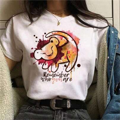 COOL SUMMER Disneyss HAKUNAs MATATAs Camiseta de Algodón Y2K para Mujer, Estilo HARAJUKU de los 90, Camiseta de El Rey León, Camiseta con Estampado de Dibujos Animados para Mujer