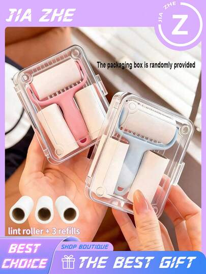 Bộ dụng cụ lăn bụi mini tiện lợi - 1 tay cầm + 3 cuộn thay thế, keo dính chắc chắn giúp loại bỏ lông thú cưng, dễ sử dụng, tay cầm có thể tái sử dụng, không cần điện, thích hợp cho thú cưng/quần áo/thảm/ghế xe hơi, vật dụng thiết yếu cho người nuôi thú cưng.