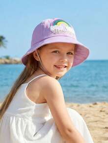 1pc Girls' Fisherman Bucket Hat, Cute & Sweet For Summer, Sequin Rainbow, Lightweight For Spring & Autumn, Wide Brim Sun Protection Hat, Adjustable Chin Strap, Breathable, Quick Dry, Packable, Soft Material, Skin-Friendly, One Size Fits Most, Washable, Suitable For Beach, Outdoor Play, Hiking, Camping - 1PC - View 8