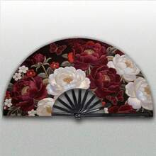 1pc Men's Handheld Fan With Elegant Embroidery - Deep Red Floral And Butterfly Pattern, Portable Cooling Fan Suitable For Daily Use, Outdoor, Travel And Special Occasions - Graceful Floral Fan, Suitable For Hot Weather - Burgundy - View 11