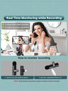 Wireless Lavalier Microphone For Smartphones, Type-C Interface, Plug And Play, 2.4G Ultra-Low Latency, Built-In Noise Reduction Chip, Suitable For Video Recording, Interviews, Podcasts, Vlogging - Black - View 7