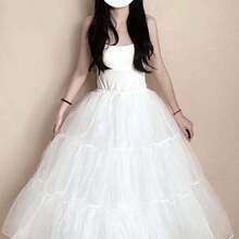 蓬蓬薄纱洛丽塔芭蕾舞裙，女士及儿童婚纱角色扮演无裙撑裙 - 白色 - 查看 3