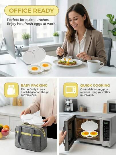 Bộ 2 dụng cụ luộc/chần trứng dùng trong lò vi sóng. Không dùng điện, chất liệu nhựa PP chịu nhiệt, khay đựng trứng hai lớp có đáy cách nhiệt, dụng cụ nấu ăn tiết kiệm không gian, phù hợp sử dụng tại nhà, văn phòng và ký túc xá - dễ dàng vệ sinh, dụng cụ nhà bếp có tay cầm chắc chắn.