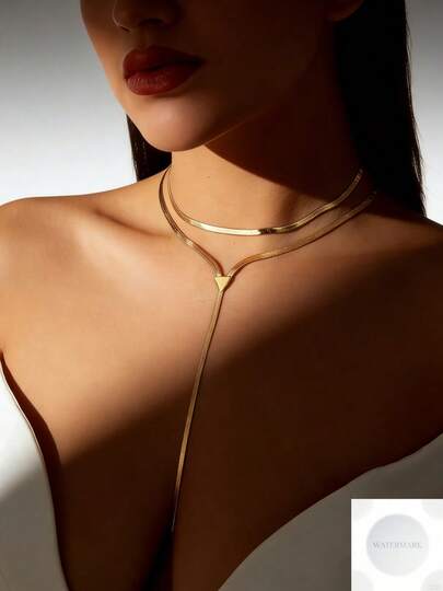 Light Luxury Niche Design Sense Of Sophistication Atmospheric Versatile Double Layer Snake Bone Chain Necklace Gold Color Exquisite Long Necklace For Women Daily Wear Party Commuting XDW2
