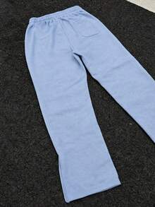 Men's Casual Sports Pants With Zipper Leg Openings & US Embroidery, Flared Leg, Long Pants, Unisex - Baby Blue - View 3