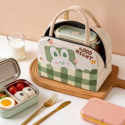 1 pieza Bolsa de almuerzo con diseño de dibujos animados para niños, bolsa térmica aislada para alimentos con forro de aluminio reforzado, bolsa de mano pequeña para lonchera, bolsa refrigerada portátil y ligera adecuada para la escuela y actividades al aire libre, sin contacto con alimentos
