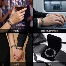 20厘米可调节指南针串珠手链，重型不锈钢双排航海方向盘手链，男士银色不锈钢双层链耐用不锈钢双层手链，适合送给朋友和爱人 - 銀色 - 查看 7