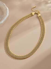 极简主义编织蛇骨链项链手链套装，独特18K镀金奢华钛钢项链手链首饰，女士专属 - 金色 - 查看 3