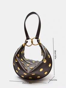 Túi xách hình lưỡi liềm màu cà phê cổ điển | Túi Hobo đính chấm vàng cho nữ | Túi đeo vai có quai xách phía trên - Cà phê - Xem 4