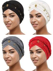4/6 chiếc khăn xếp kiểu turban cho mũ đội đầu kiểu châu Phi, khăn trùm đầu đính hạt, mũ len. - màu sắc - Xem 10
