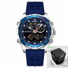 SANDA. SANDA Men's Casual Sports Dual Display Electronic Watch, Featuring Non-Detachable Silicone Strap, Dual Display Dial Design - Silver - View 16