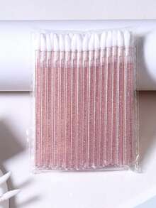 50/100 piezas Cepillos desechables para labios con contenedor, aplicadores de labios color rosa cristal para lápiz labial y brillo de labios - Rosa - Ver 7