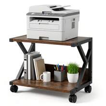 Modern Desktop Printer Stand 2 Tier Desk Organizer Multi-Purpose Computer Monitor Riser With Storage Shelves Wood Printer Stand For Home Office Fax Machine Scanner Books - Brown - View 8
