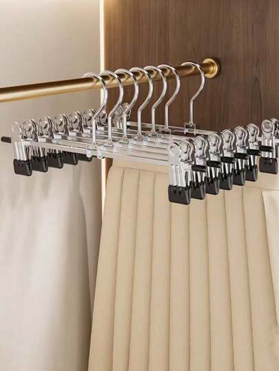 1/10Pcs Minimalist Silver Stainless Steel Retractable Pants Hangers, Multi-Functional Strong Flat Wire Design, For Trousers Jeans Skirts Boots Storage, Bedroom Closet Organizer, Ideal For New Year, Mother's Day And Graduation Season