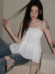 纯色时尚百搭休闲吊带背心，女士春夏款 - 白色 - 查看 8