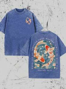 Camisetas nuevas de moda para hombres de primavera y verano, Camiseta Christian Washed, Camiseta con diseño de peces Koi, Camiseta de cultura religiosa, "Estaré contigo cuando atravieses aguas profundas", Camiseta clásica de manga corta regular, Impresión de alta calidad, Camiseta a la moda, Camiseta estampada para mujer, Camiseta divertida con estampado, Camiseta estampada para hombre, Camiseta casual holgada, Camiseta 100% algodón puro, Suave, transpirable y cómoda, Lavable a máquina, Camiseta casual de estilo urbano, Adecuada para todas las estaciones, Perfecta para uso casual y estilo urbano. Un gran regalo para amigos y familiares. - Negro - Ver 9