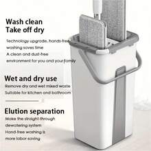 TAIMASI Household Flat Mop And Bucket Set – Hands-Free Spin Mop With 2 Mop Cloths, Wet & Dry Cleaning For Tile, Marble, And Wood Floors, Cleaning Tool & Supplies, Ideal Christmas Gift - 1 Bộ - Xem 5
