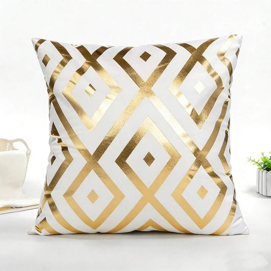1pc Plush Foil Print Throw Pillow Cover, For Living Room, Sofa, Bedroom