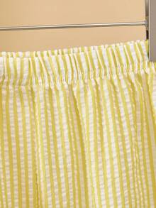 Bộ đồ thời trang năng động cho bé gái: Áo không tay kẻ sọc phối nơ, gấu áo xếp ly và quần ống rộng kẻ sọc cùng màu. - Màu vàng - Xem 7