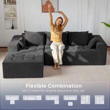Cloud Modular Sofa, Modern Comfort Modular Corduroy Living Room Sofa, Tufted Recliner With Footstool, Boxed Sofa, No Assembly Required - Modular DGrey - 查看 7